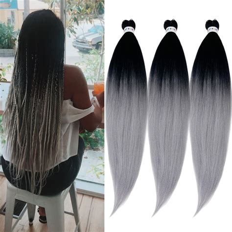 Buy Pre Stretched Braiding Hair Ombre Black Silver Grey Braiding Hair