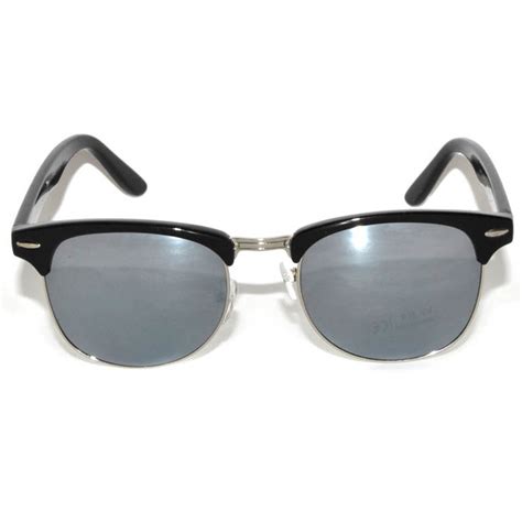 OWL ® Eyewear Half Frame Sunglasses Black Metal Frame Silver Mirror ...