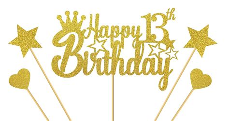 Svm Craft Gold Glitter Happy 13th Birthday Cake Topper For Cheers To 13