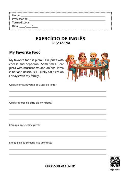 Atividades De Inglês 6 Ano Interpretação De Texto Com Gabarito