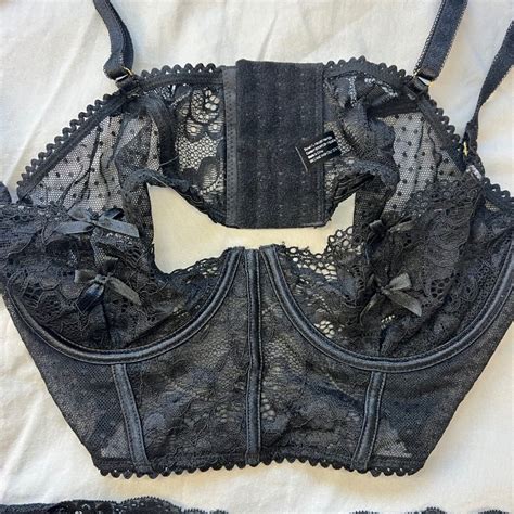 Yandy Collection Black Lace Corset Bra Garter Belt Set Lingerie XL