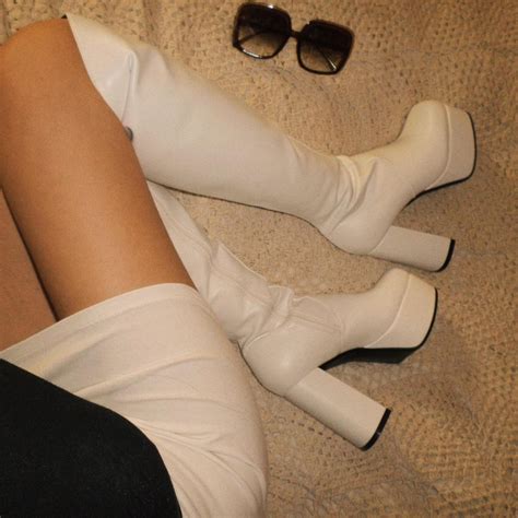 LAMODA White Platform Knee High Boots In Depop