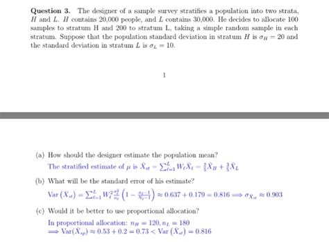 Solved The designer of a sample survey stratifies a | Chegg.com 