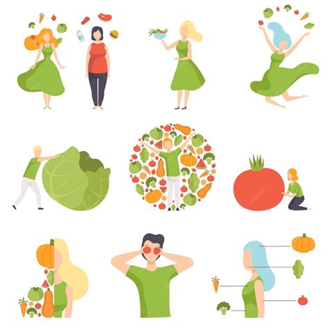 Premium Vector Collection Of People With Vegetables And Fruits