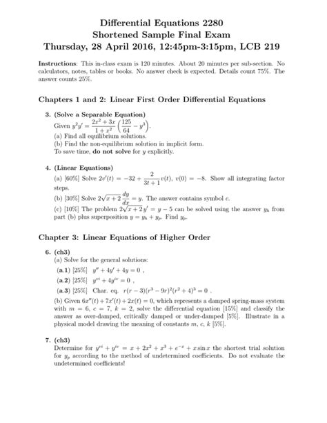 Differential Equations Final Exam