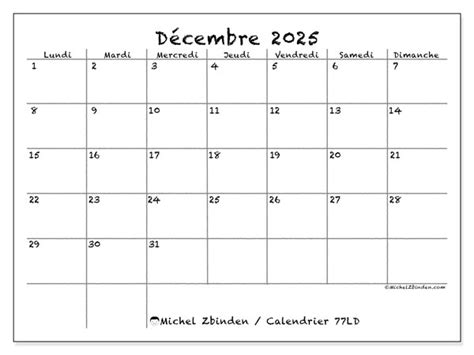 Calendrier à imprimer 77 Michel Zbinden FR