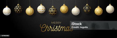 Luxury Merry Christmas Horizontal Banner Christmas Card With Ornate Black Gold And White