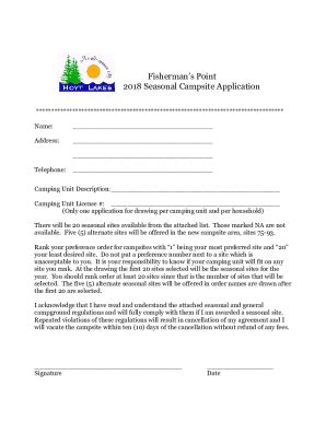 Fillable Online Seasonal Campsite Application Fax Email Print PdfFiller