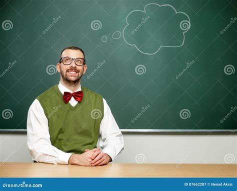 Male Nerd Thinking Stock Image Image Of Classroom Blackboard 87662287