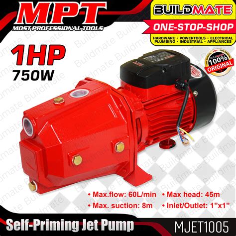 MPT Water Booster Jet Pump 750W 1HP Self Priming Jet Pump Portable Stainless Steel Transfer ...