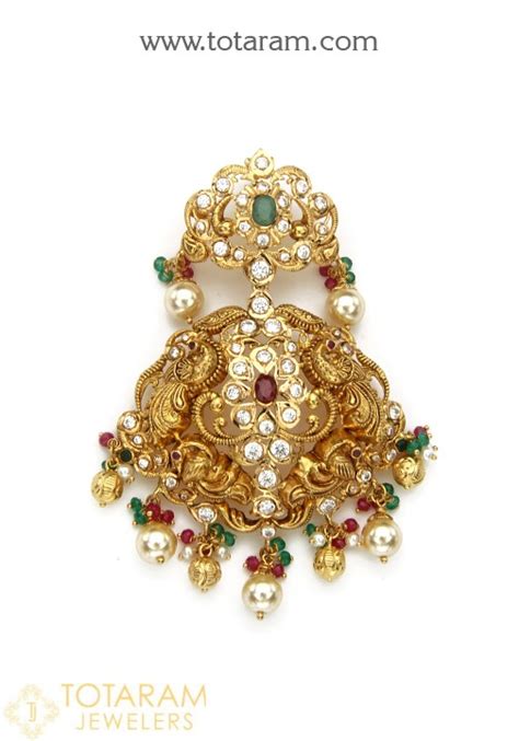 22K Gold 2 In 1 Detachable Peacock Kante Necklace With Cz Ruby