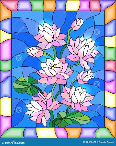 Ejemplo Del Vitral Con Las Flores Los Brotes Y Las Hojas De Lotus