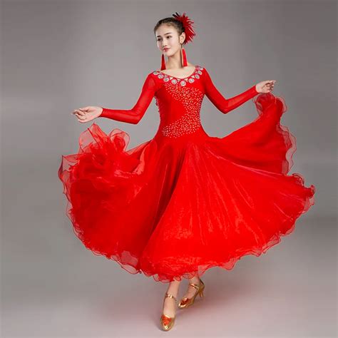 Red Women Ballroom Dance Dresses Standard Ballroom Dancing Clothes