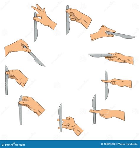 Knife in Hand. Right and Wrong Ways To Hold Knife. Hand Holding the Knife with the Reverse Side ...