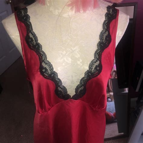 Beautiful Red Silky Victoria Secret Black Lace Trim Depop