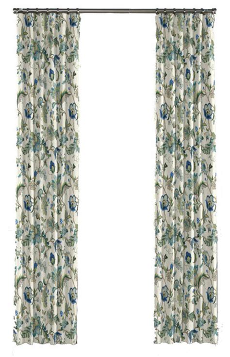 Blue Jacobean Floral Custom Drapery Panel Traditional Curtains