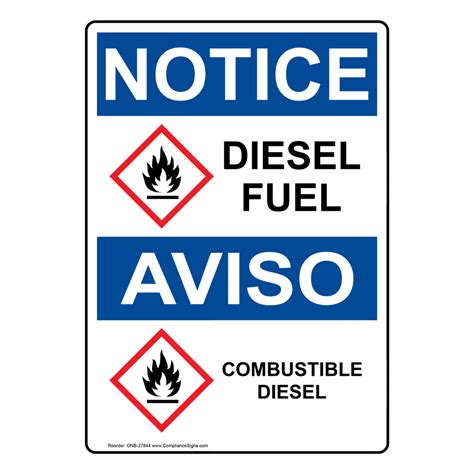 Vertical Osha Ghs Sign Or Label Diesel Fuel Combustible Diesel