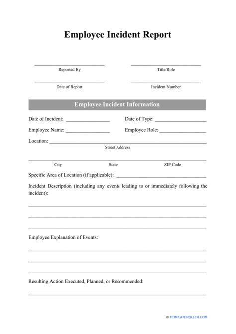 Employee Incident Report Templates Reportform Net