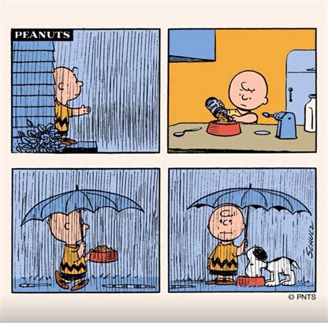 A Cartoon Strip With Peanuts Holding An Umbrella In The Rain