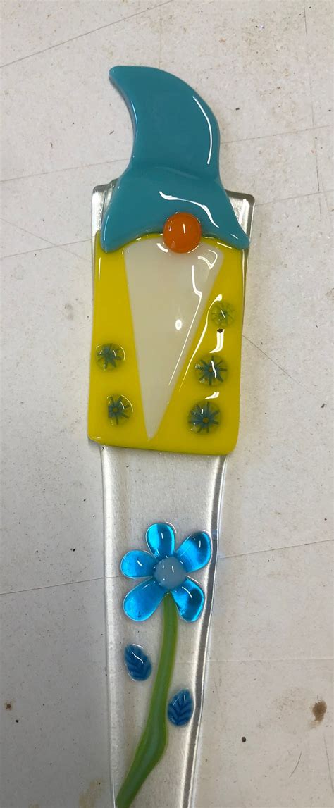 Fused Glass Garden Gnome Plant Stake Etsy