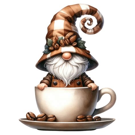 Ai Generated Coffee Lover Gnome Illustration With Beans Png