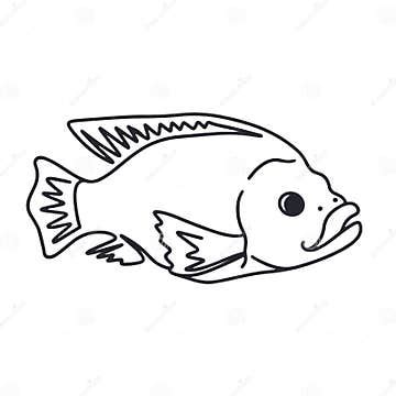 Sea or River Fish Silhouette Line Art Isolated Vector Illustration ...