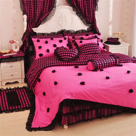 Buy Korean Princess Pink Black Lace Rose Bedding Twin