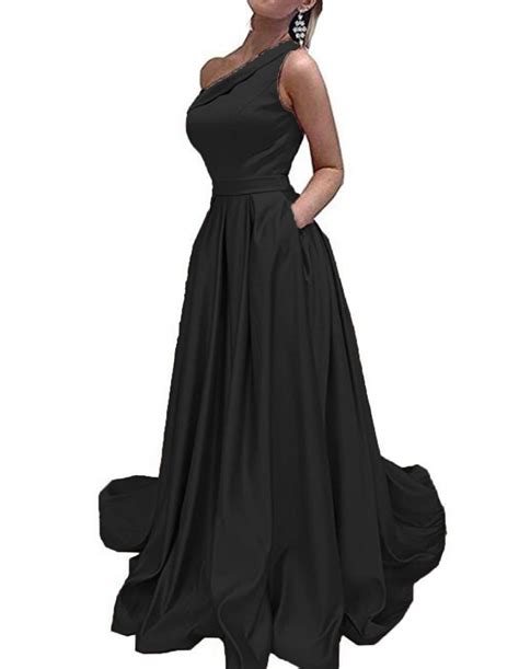 Bellis Womens One Shoulder Bridesmaid Dresses Long Satin Prom Dress A