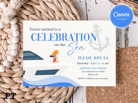 Editable Yacht Party Invitation Boat Party Invite Yacht Invitation