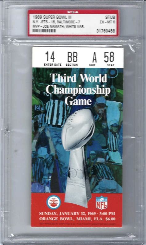 1969 Super Bowl Lll Ny Jets Vs Baltimore Colts Ticket Stub Psa Sold