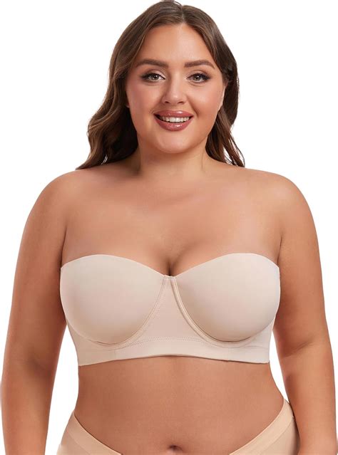 Angool Strapless Bra For Women Plus Size Underwire Balconette Bra Full Coverage