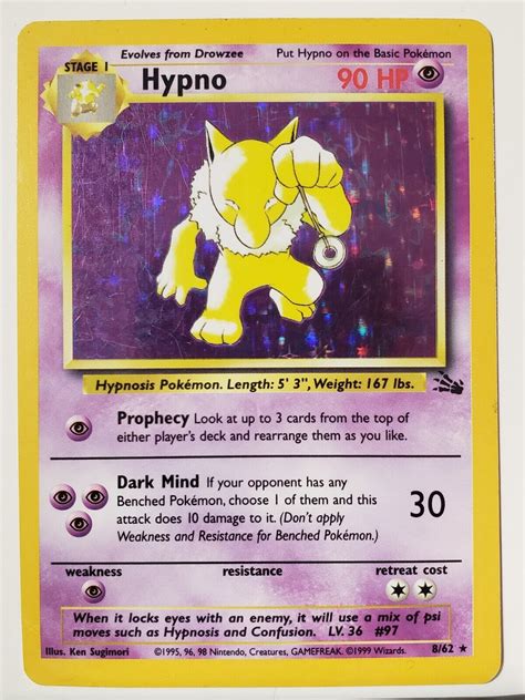 Holo Hypno Lp Vlp Rare Fossil Pokemon Card Combined