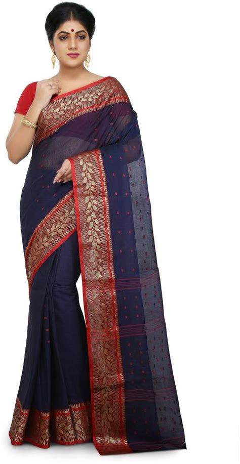 Buy Woodentant Women Dark Blue Woven Cotton Saree Online At Best Prices