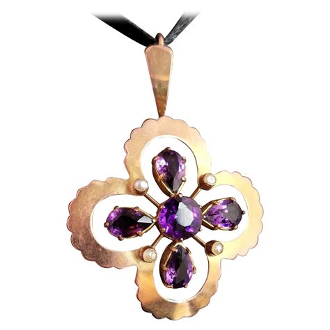 Art Nouveau Amethyst Pearl Gold Pendant At Stdibs