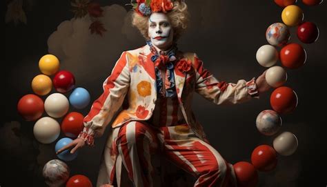 Un Alegre Payaso Con Un Traje Colorido Celebra Con Globos Generados Por