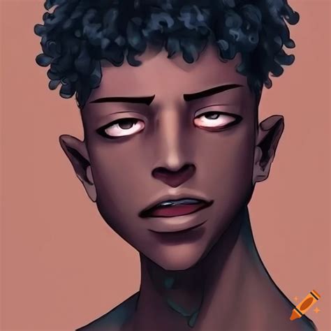 Illustration Of A Dark Skinned Male Character With Curly Hair In Anime Style On Craiyon