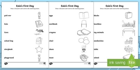 Exploring My World Aistear Eoin S First Day Word And Picture Matching