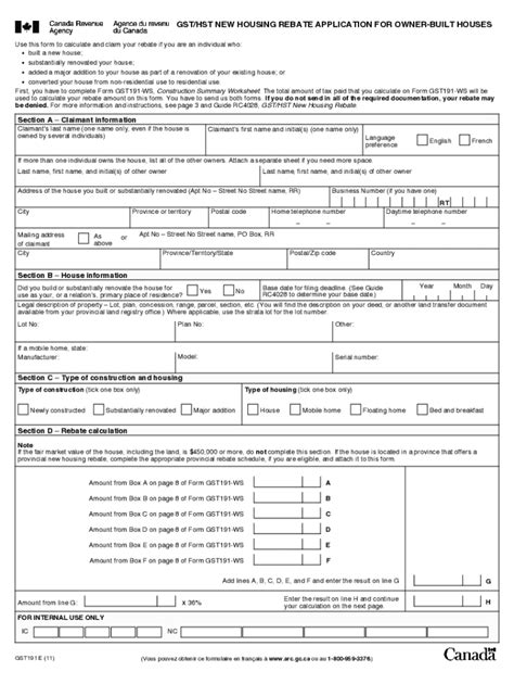 Fillable Online Gsthst New Housing Rebate Application For Owner Built