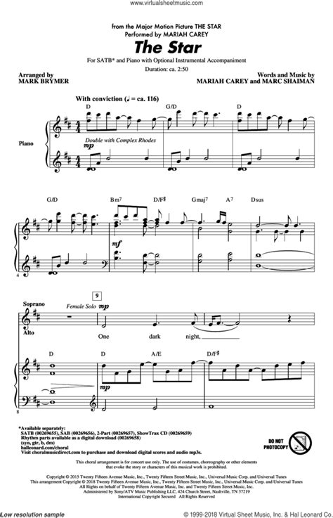 The Star Arr Mark Brymer Sheet Music For Choir Satb Soprano Alto