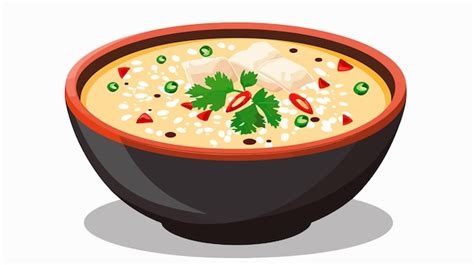 Premium Vector | A cartoon drawing of a bowl of soup with a green garnish