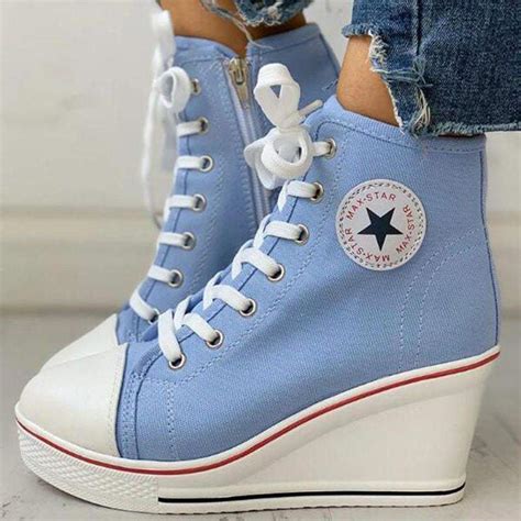 Fashion Eyelet Lace Up Platform Wedge Sneakers Chyhua