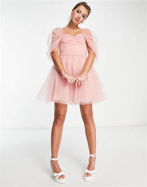 Lace And Beads Exclusive Wrapped Tulle Mini Dress In Blush Asos