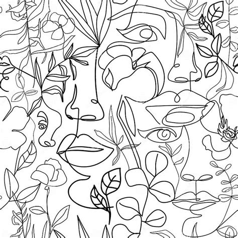 Contemporary Fashion Seamless Pattern One Line Continuous Woman Face