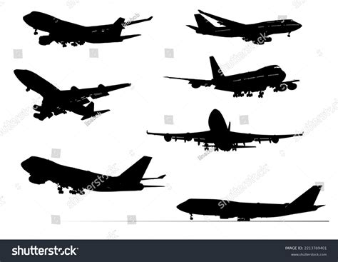 Airplane Silhouettes Black White Illustration One Stock Illustration ...