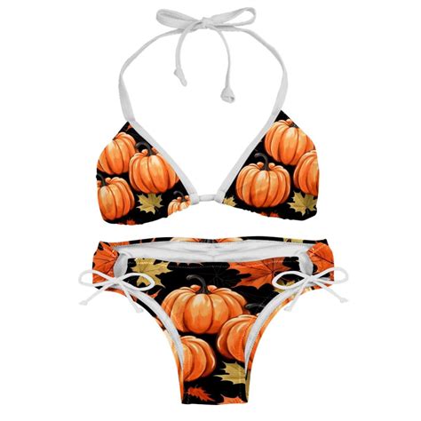 Maple Leaf Pumpkin Detachable Sponge Adjustable Strap Bikini Set Two