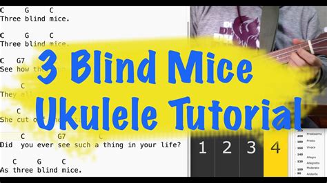 Three Blind Mice Ukulele Tutorial Play Along Sing Along Youtube