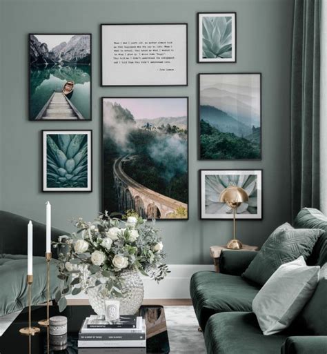 Green Gallery Wall With Photo Posters And Quotes Gallery Wall