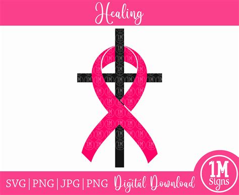 Cancer Ribbon With Cross Svg Png Pink Ribbon Svg Silhouette Etsy