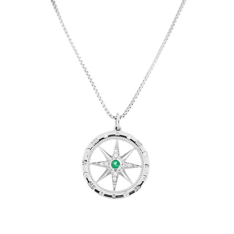 Compass Rose Pendant In White Gold Emeralds International Llc