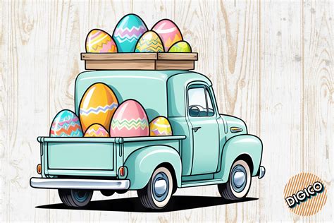 Old Pickup Truck Loaded With Easter Eggs Graphic By Digico · Creative